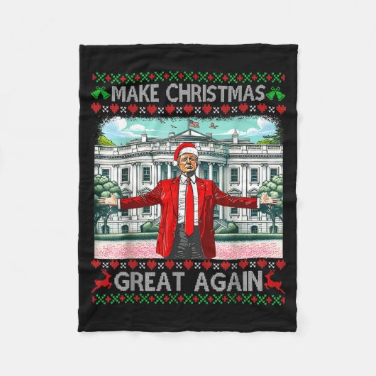 Make Christmas Great Again Xmas Funny Trump Pajama フリースブランケット (正面)