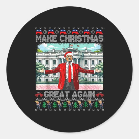 Make Christmas Great Again Xmas Funny Trump Pajama ラウンドシール (正面)