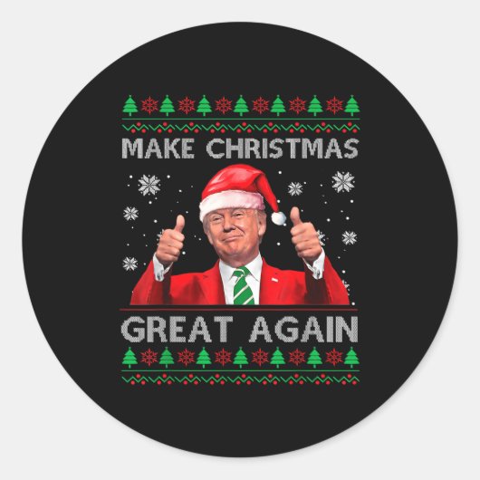 Make Christmas Great Again Xmas Funny Trump Pajama ラウンドシール (正面)