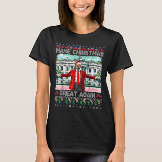 Make Christmas Great Again Xmas Funny Trump Pajama Tシャツ (正面)