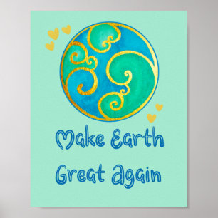 Make Earth 素晴らし Reak Earth金ゴールドハート ポスター
