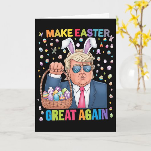 Make Easter Great Again Funny Trump Bunny Spring H カード (黄色い花)