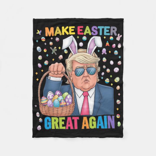 Make Easter Great Again Funny Trump Bunny Spring H フリースブランケット (正面)