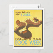 「Make Friends with Books」ヴィンテージ図書館ポスター ポストカード (正面/裏面)