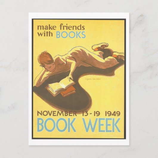 「Make Friends with Books」ヴィンテージ図書館ポスター ポストカード (正面)