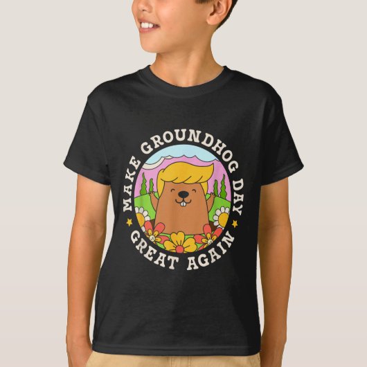 Make Groundhog Day Great Again Funny Trump Rainbow Tシャツ (正面)