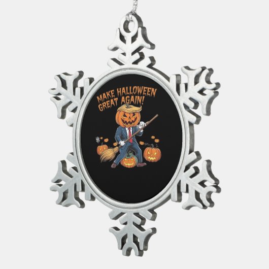 Make Halloween 素晴らし Again – 秋不気味引用文 スノーフレークピューターオーナメント (右)