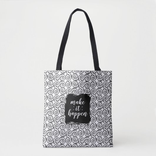 Make It Happen Black and White Swirl Tote トートバッグ (正面)