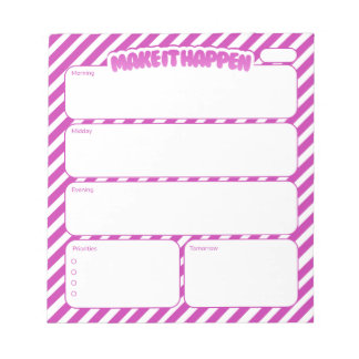 Make It Happen Pink Striped Daily Planner Notepad ノートパッド