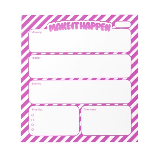 Make It Happen Pink Striped Daily Planner Notepad ノートパッド (正面)