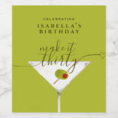 Make It Thirty Martiniカクテル誕生日グリーン ワインラベル (シングルラベル)