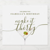 Make It Thirty Martini 30th Birthdayパーティー スパークリングワインラベル (シングルラベル)