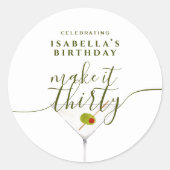 Make It Thirty Martini 30th Birthdayパーティー ラウンドシール (正面)