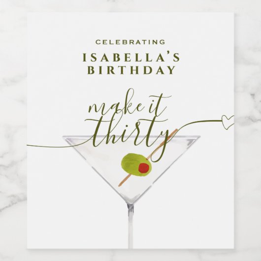 Make It Thirty Martini 30th Birthdayパーティー ワインラベル (シングルラベル)