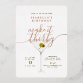 Make It Thirty Martini Birthday Partyバラ金ゴールド 箔招待状 (正面)