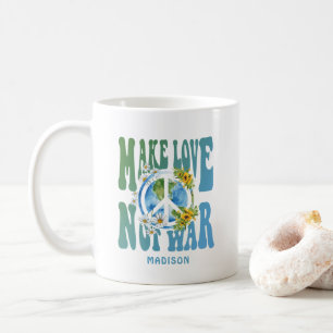 Make Love Not Warフローラ世界平和サイン名前の追加 コーヒーマグカップ