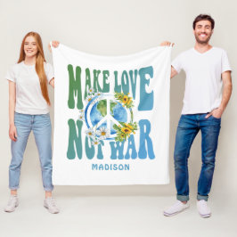 Make Love Not Warフローラ世界平和サイン名前の追加 フリースブランケット