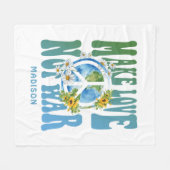 Make Love Not Warフローラ世界平和サイン名前の追加 フリースブランケット (正面(横))