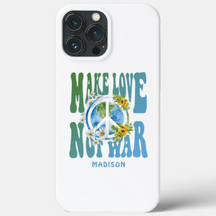 Make Love Not Warフローラ世界平和サイン名前の追加 iPhone 13 Pro Maxケース