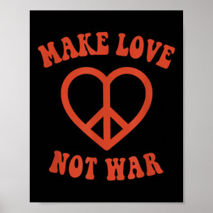 Make Love Not WarレトロHippie Peace Sign ポスター