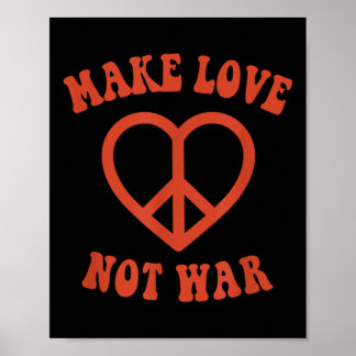 Make Love Not WarレトロHippie Peace Sign ポスター