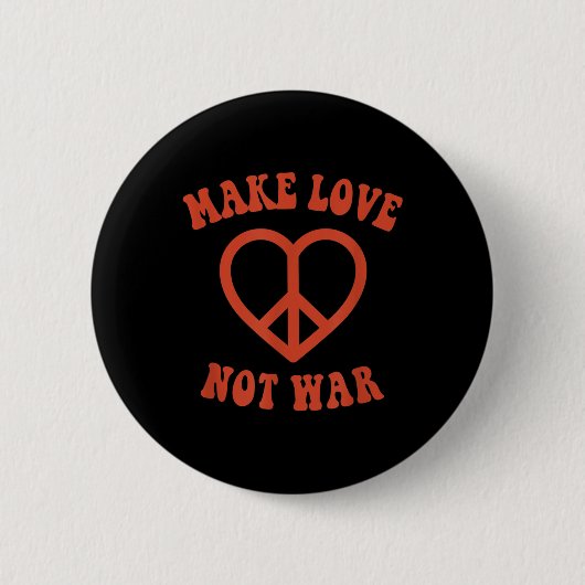Make Love Not WarレトロHippie Peace Sign 缶バッジ (正面)