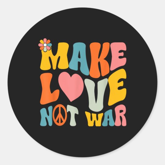 Make Love Not War Hippie 60s 70s Groovyアンチ戦争 ラウンドシール (正面)