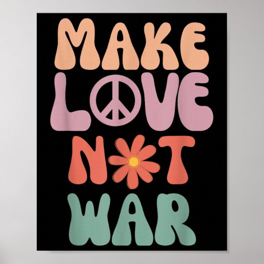 Make Love Not War Hippie 70s平和デイジー おもしろい ポスター (正面)