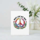 Make Love Not War Peace Sign and Cute Flowers ポストカード (スタンド正面)