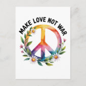 Make Love Not War Peace Sign and Flowers ポストカード (正面)