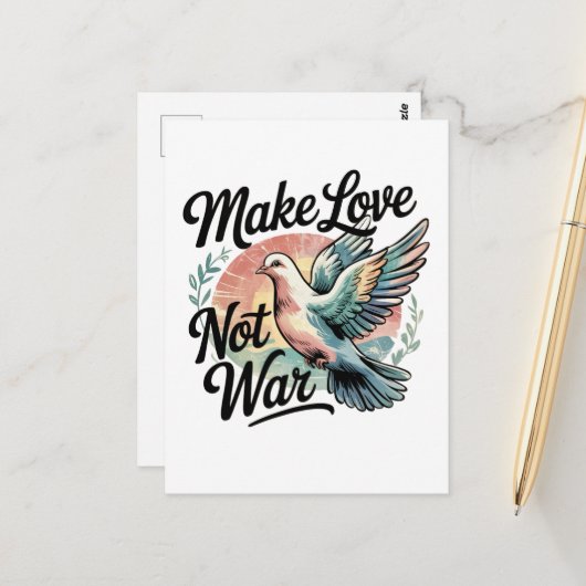 Make Love Not War Watercolor Dove ポストカード (正面/裏面インサイチュ)