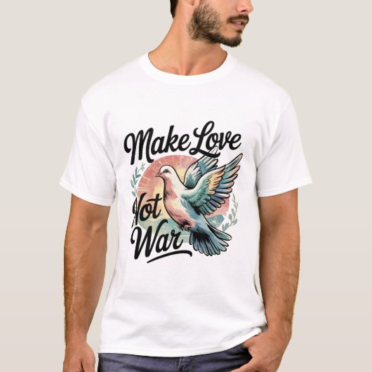 Make Love Not War Watercolor Dove Tシャツ (正面)