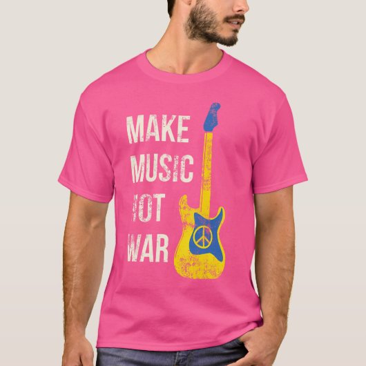 Make Music Not Warヴィンテージギター愛好家Peace Ma Tシャツ (正面)