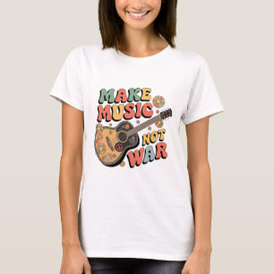 Make Music Not War T-Shirt -レトロHippie Peace Gu Tシャツ