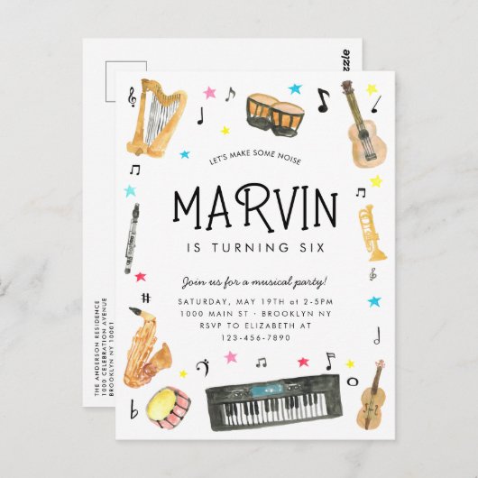 Make Noise楽器楽音曲誕生日 ポストカード (正面/裏面)
