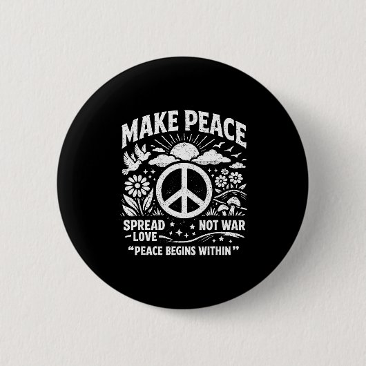 Make peace spread love not war retro peace sign 缶バッジ (正面)