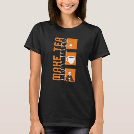 Make Tea Not War 平和なサムライの茶飲みファミリー Tシャツ (正面)