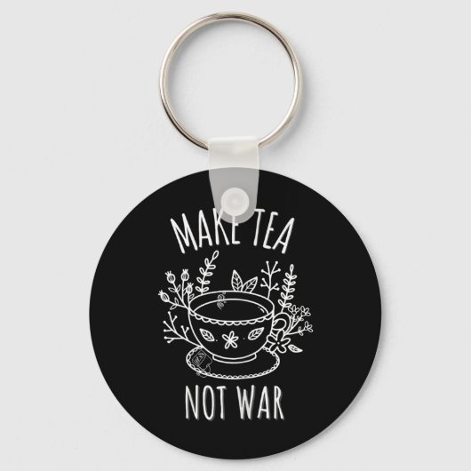 Make Tea Not War Doodle Art Tea Drinker引用文 キーホルダー (正面)