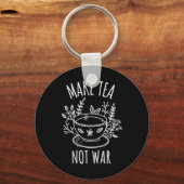 Make Tea Not War Doodle Art Tea Drinker引用文 キーホルダー (正面)