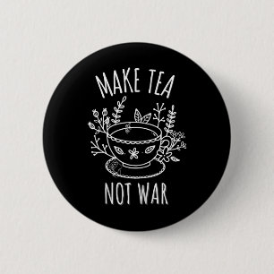 Make Tea Not War Doodle Art Tea Drinker引用文 缶バッジ