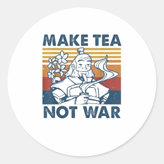 Make Tea Not War SamuraiDrinkTea Tおもしろいシャツ ラウンドシール (正面)