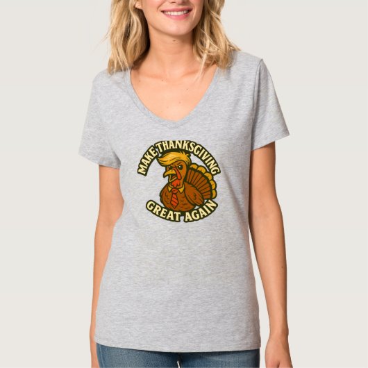 Make Thanksgiving Great Again ~ レトロな七面鳥の風刺 Tシャツ (正面)