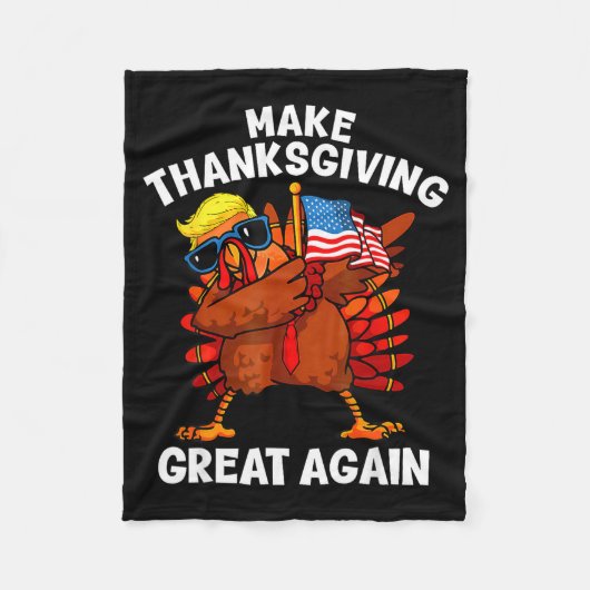 Make Thanksgiving Great Again Dabbing Turkey Trump フリースブランケット (正面)