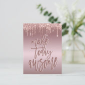 Make Today素晴らし引用文バラ金ゴールドグリッター ポストカード (スタンド正面)