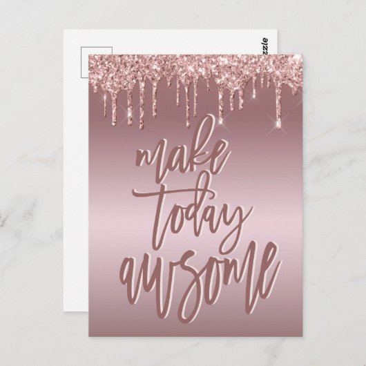 Make Today素晴らし引用文バラ金ゴールドグリッター ポストカード (正面/裏面)