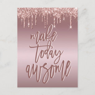 Make Today素晴らし引用文バラ金ゴールドグリッター ポストカード