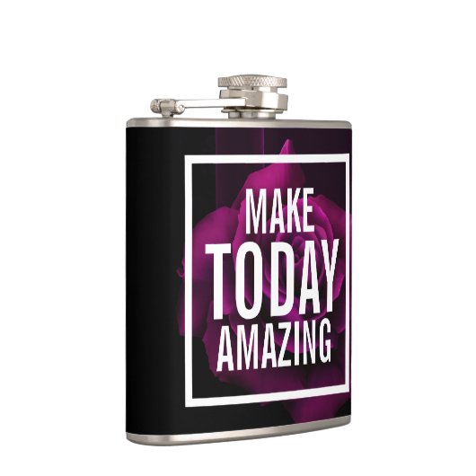 Make Today驚くべき引用文 – 紫のバラの写真 フラスク (右)