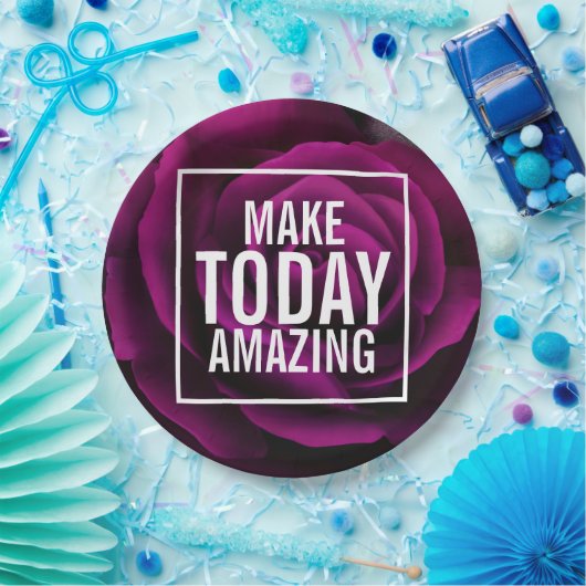 Make Today驚くべき引用文 – 紫のバラの写真 ペーパープレート (パーティー)