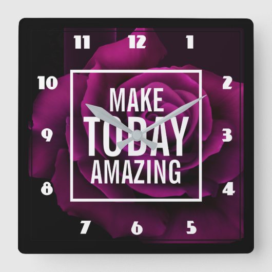 Make today Amazing Purpleバラ感動的 スクエア壁時計 (正面)