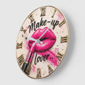 Make Up Lover Glam Beauty Pink Lips Lipstick ラージ壁時計 (傾斜)